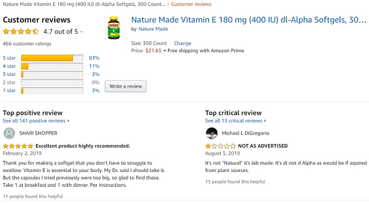 Phản hồi từ phía khách hàng sử dụng Vitamin E 400 iu Nature Made 2