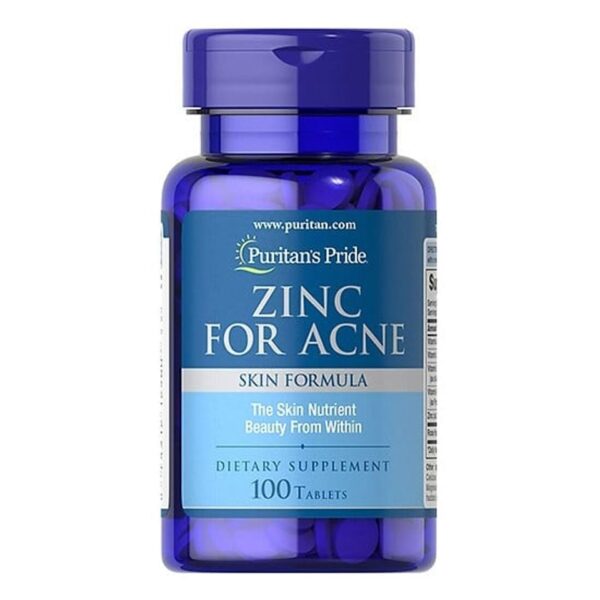 Viên Kẽm Hỗ Trợ Cải Thiện Mụn Zinc For Acne Puritan’s Pride Của Mỹ 100 Viên