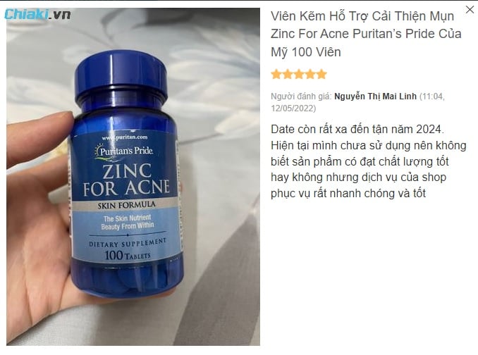 Phản hồi sử dụng viên kẽm Zinc for Acne Puritan’s Pride từ khách hàng chiaki 