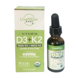 Vitamin D3 + K2 Organic Livewise Dạng Giọt Cho Trẻ Sơ Sinh Của Mỹ