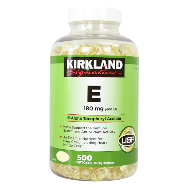 Vitamin E Kirkland 500 viên của Mỹ nắp trắng dạng vặn