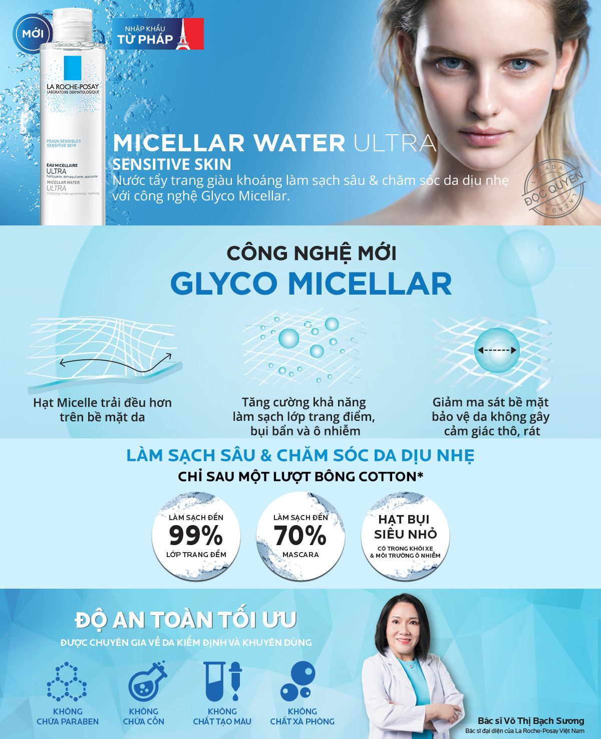 Nước tẩy trang La Roche Posay 400ml với công nghệ cải tiến Glyco Micellar