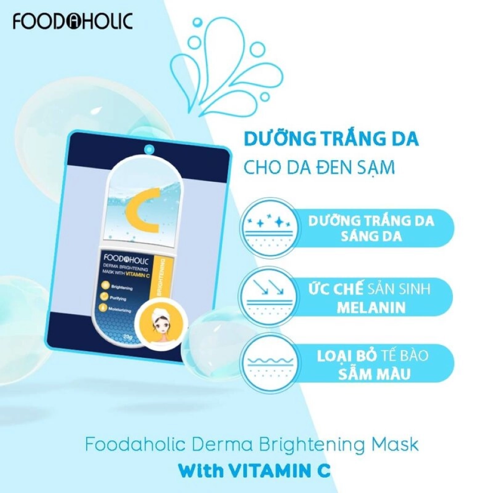 Mặt nạ Foodaholic Vitamin C Derma Brightening Mask hỗ trợ cải thiện tình trạng da thâm nám, xỉn màu