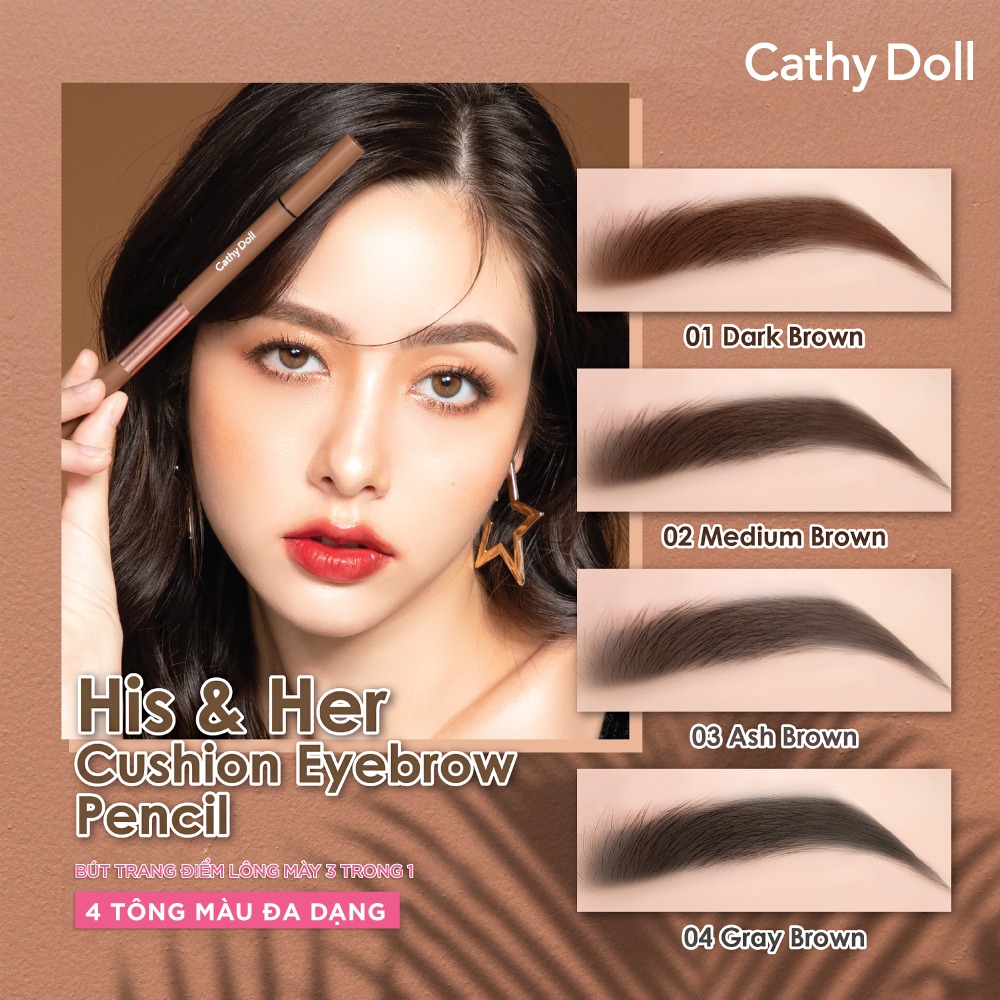 Bảng màu Kẻ Mày Cathy Doll His & Her Cushion Eyebrow Pencil