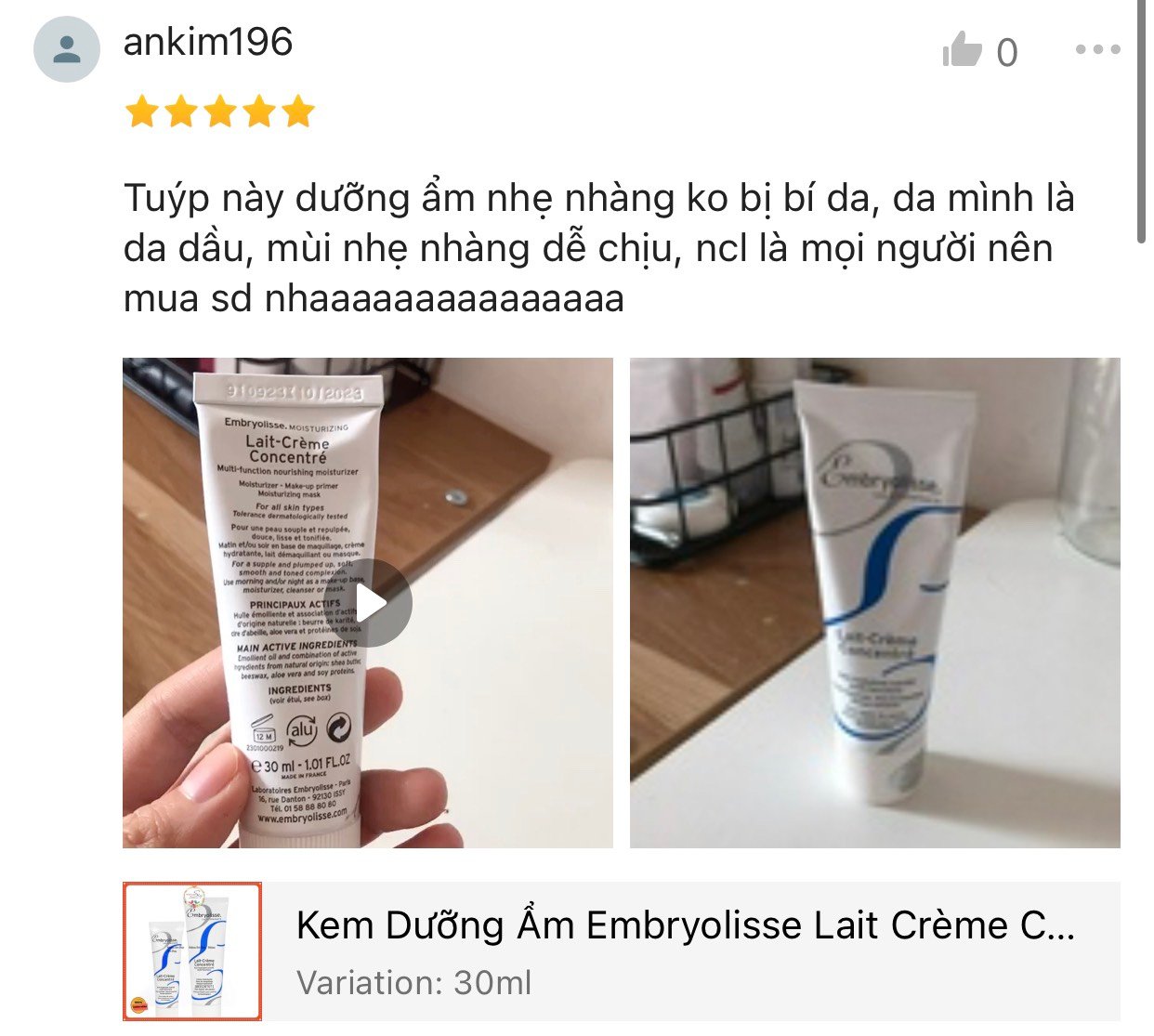 Đánh giá Kem dưỡng ẩm Embryolisse Lait-Crème Concentré