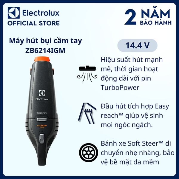 Mua Máy hút bụi cầm tay Electrolux 14.4V ErgoRapido ZB6214IGM, Hiệu suất hút mạnh mẽ, thời gian hoạt động dài [Hàng chính hãng] tại Electrolux Official Store