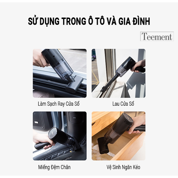 Mua Máy Hút Bụi Cầm Tay Không Dây Teement TM01 Cao Cấp, Lực Hút Lớn 6000PA, Êm Ái Mạnh Mẽ, Sử Dụng Trong Nhà, Ngoài Trời Và Cho Ô Tô , Công Suất Lớn - Hàng Chính Hãng tại Venie