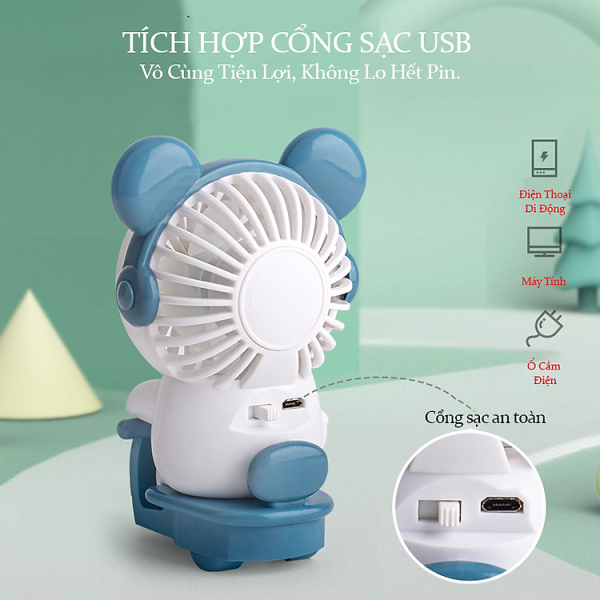 Mua Quạt Cầm Tay Mini, Quạt Sạc Tích Điện Thỏ Lái Xe Xinh Xắn Teement, Có 2 Tốc Độ Gió ( Gió Mạnh, Gió Nhẹ), Dễ Thương Tránh Nóng Mùa Hè Cực Êm (Kèm Dây Sạc Usb)- Hàng Chính...