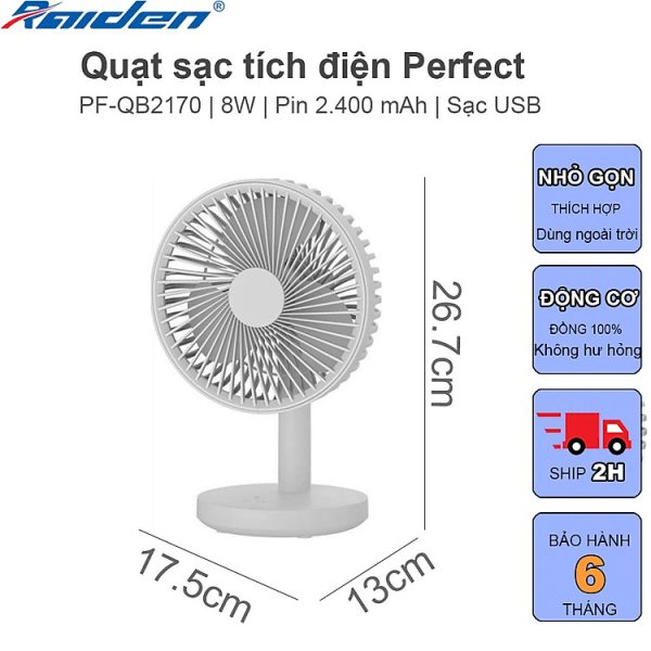 Mua Quạt Để Bàn Có Sạc Tích Điện Perfect PF-QB2170 - Hàng chính hãng - Trắng tại Tiki Trading