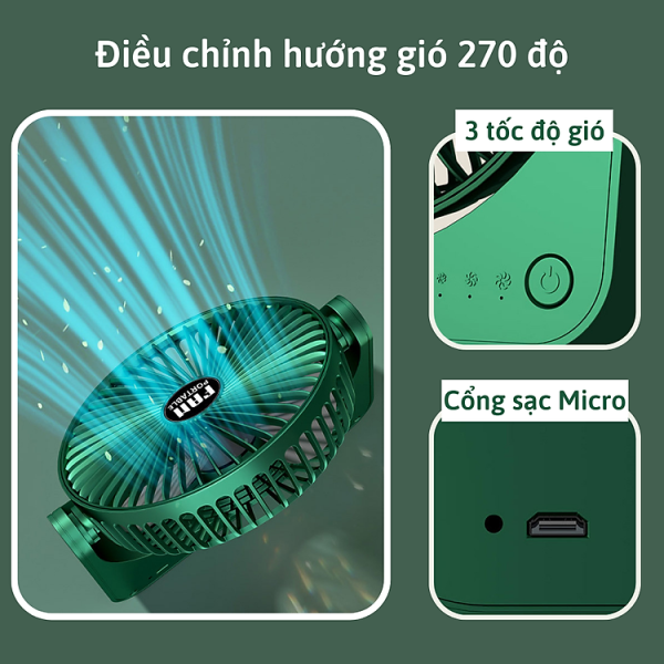 Mua Quạt tích điện để bàn CTFAST F101, quạt mini văn phòng không gây ồn, 3 tốc độ gió, điều chỉnh 270 độ, tặng kèm sticker trang trí, sạc USB - Hàng chính hãng - Trắng - Tích...