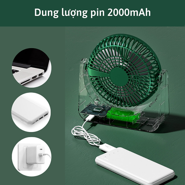 Mua Quạt tích điện để bàn CTFAST F101, quạt mini văn phòng không gây ồn, 3 tốc độ gió, điều chỉnh 270 độ, tặng kèm sticker trang trí, sạc USB - Hàng chính hãng - Trắng - Tích...