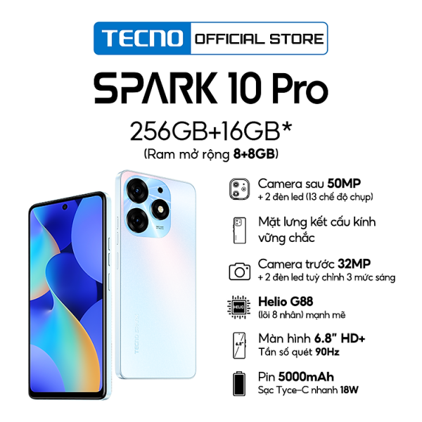 Mua Điện thoại Tecno SPARK 10 Pro 8GB/256GB - Helio G88 | 5000 mAh | Sạc nhanh 18W | Cảm ứng vân tay - Hàng chính hãng - Đen tại Tecno Official Store