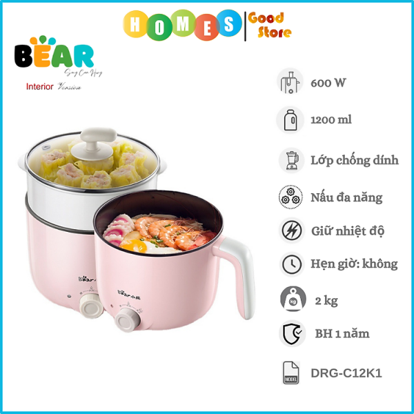 Mua Nồi Điện Đa Năng Mini BEAR DRG-C12K1, Dung Tích 1.2 Lít Công Suất 600W - Hàng Chính Hãng tại Tiki Trading