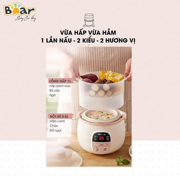 Mua Nồi Nấu Chậm 0,8L Bear SUBE001 Đa Năng Nấu Cháo, Chưng Yến Bản Quốc Tế - Hàng Chính Hãng - Màu vàng tại Tiki Trading