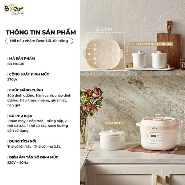 Mua Nồi nấu chậm 1.6L Bear SB-NNC16 270W - Hàng chính hãng tại Tiki Trading